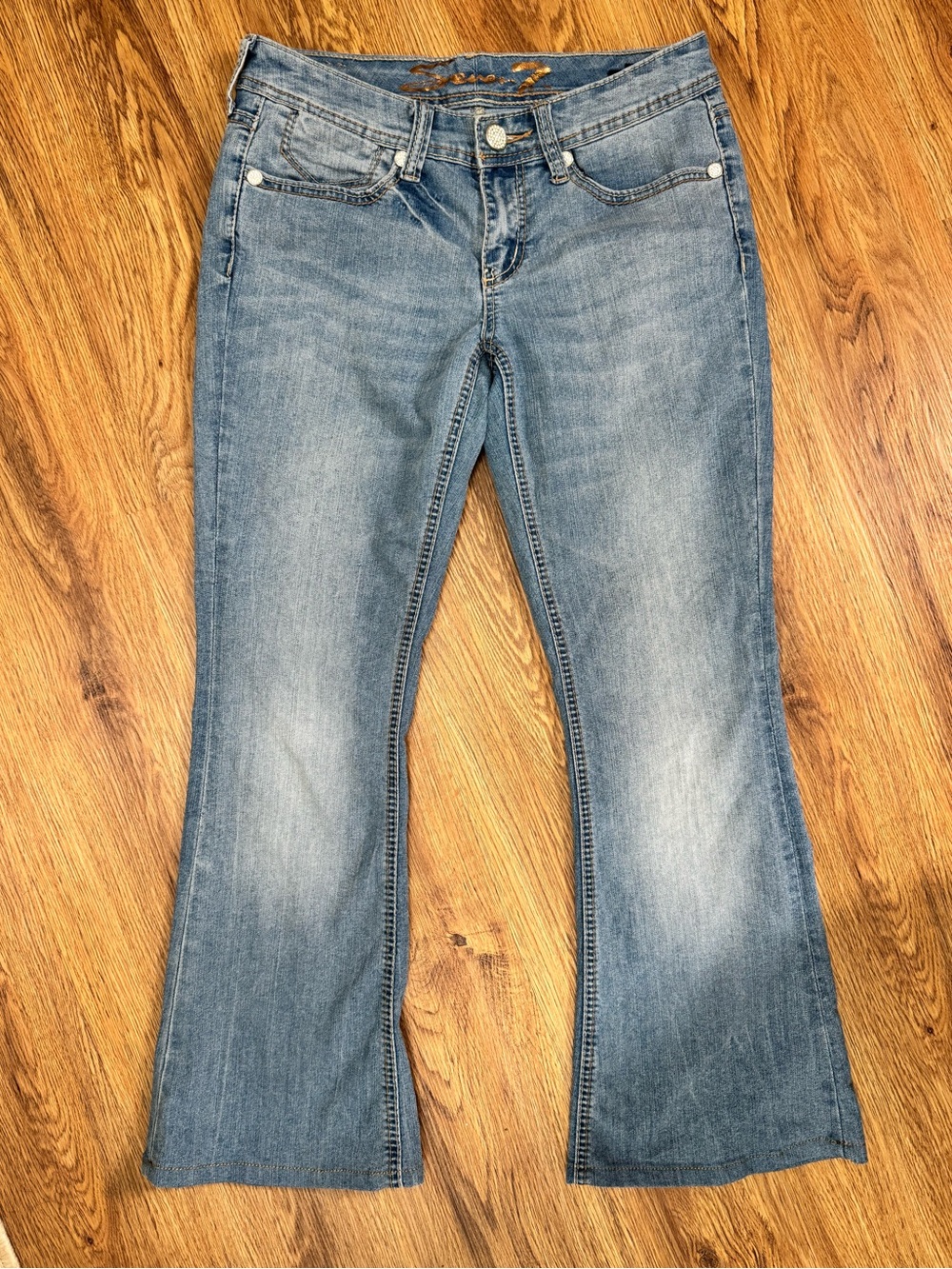 Seven7 Light Blue Flare Bedazzled Jeans